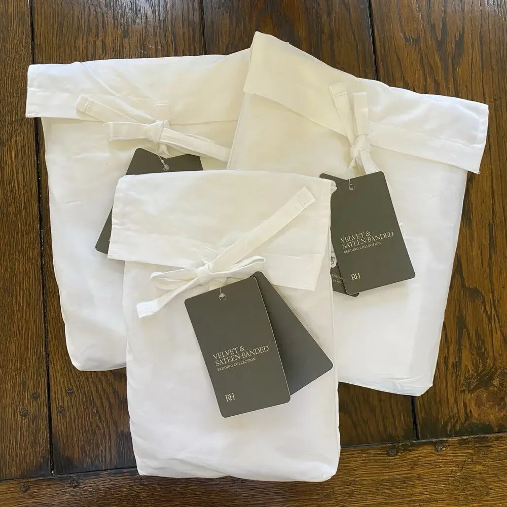 NEW 3 VELVET & SATEEN BANDED RESTORATION HARDWARE 2 KING SHAMS & 1LUMBAR SHAM